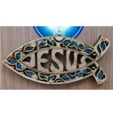 鑲嵌魚型掛飾_JESUS藍色